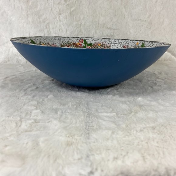 Vintage Wooden Santa & Snowman Hand Painted Dough Bowl Folk Art Rustic Crackle - Picture 2 of 8